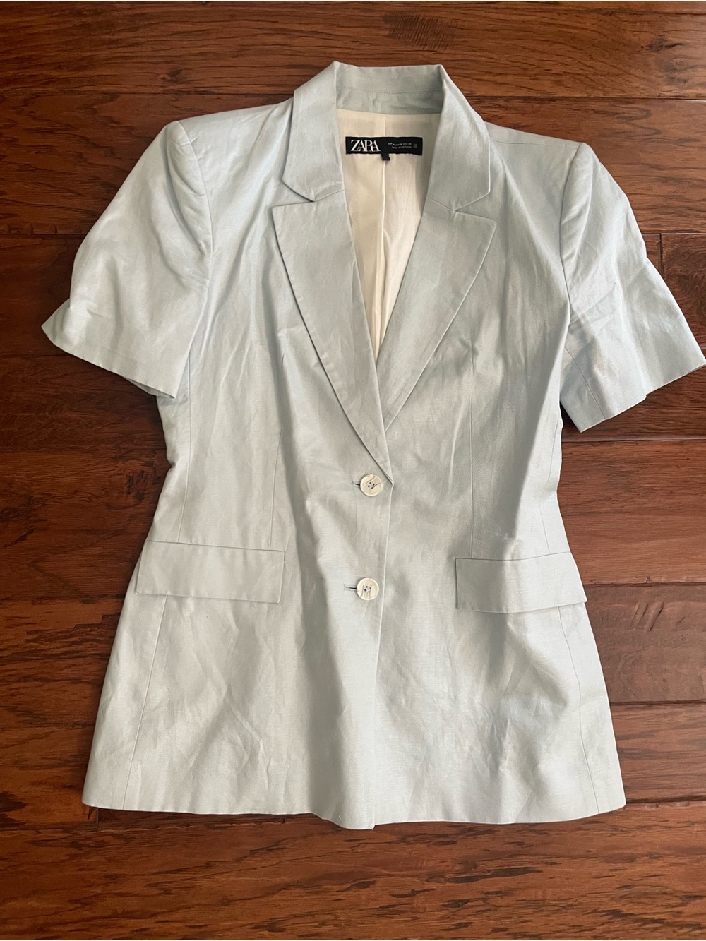 Zara Pale Blue Short-Sleeve Tailored Blazer